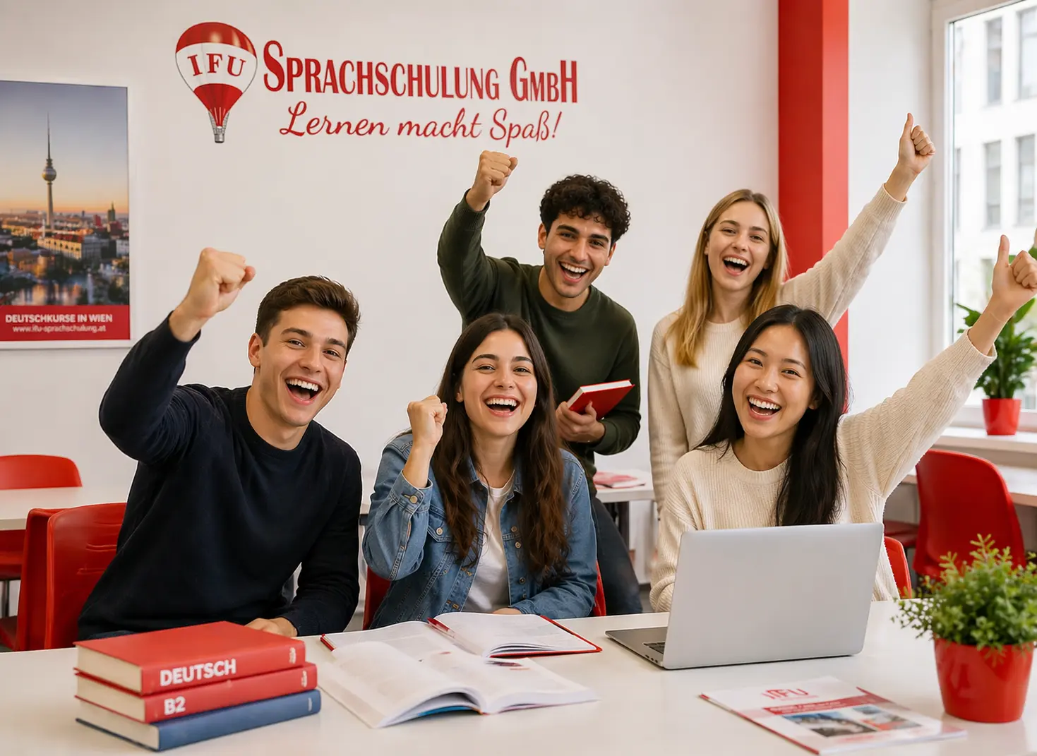 Glückliche Studierende im Deutschkurs in Wien bei IFU Sprachschule