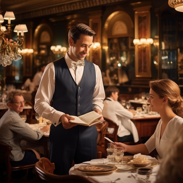 waiter is taking order in a restaurant