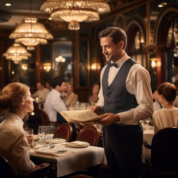 waiter is taking order in a restaurant