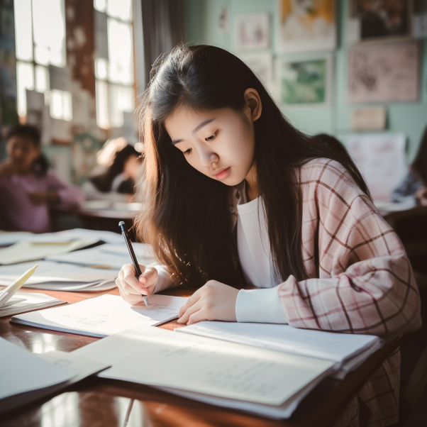 student writes